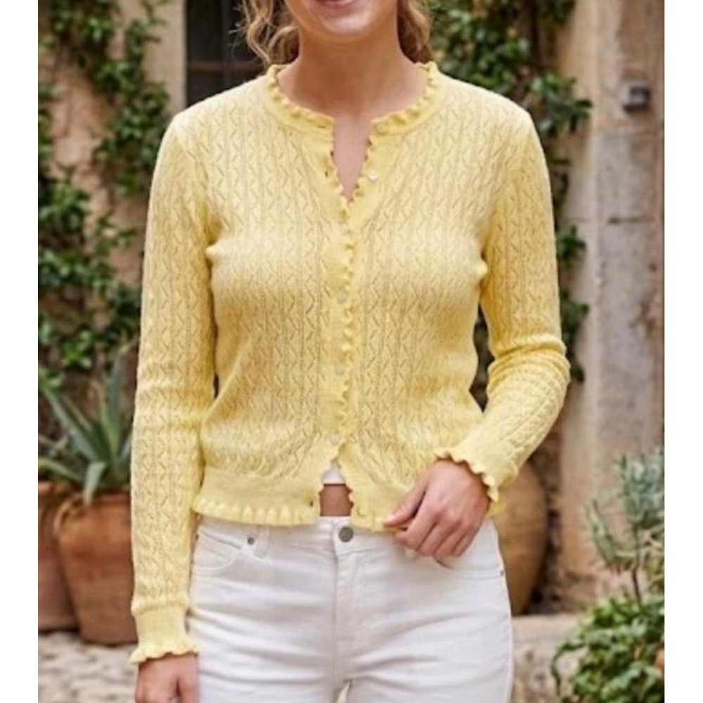 Zara Yellow Crochet Ruffle Cardigan Size Small